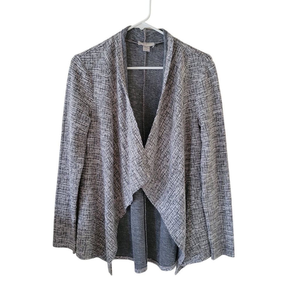 Loft Grey Tweed Boucle Open Front Cardigan Sweater